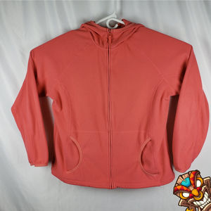 Lands End Womens XL 18-20 Fleece Full Zip With Hood Hoodie Salmon Pink Pockets